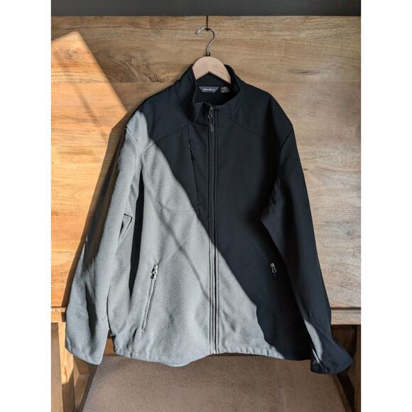 Eddie Bauer Trail Soft Shell Jacket Mens 2XL Deep Black Fleece Lined Full Zipper - Picture 1 of 4